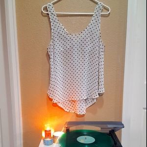 LUSH Sheer White Polka Dot Flowy Tank